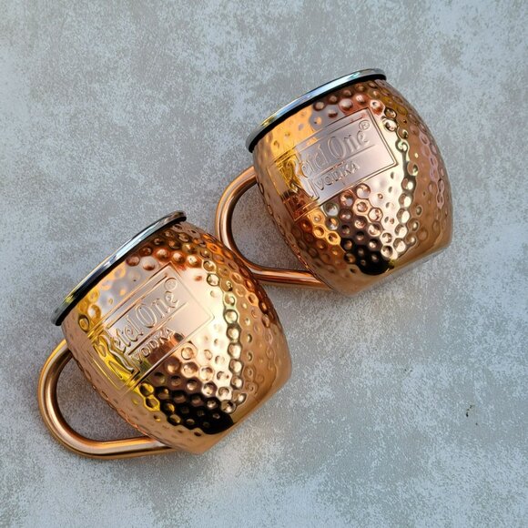 Pair of Copper Moscow Mule Mugs Hammered Finish Ketel One Vodka - Picture 1 of 12